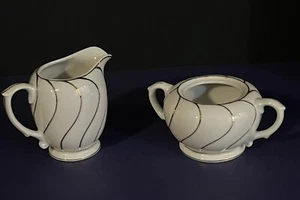 Vtg Nippon Yoko Boeki White w/ Gold Striped Porcelain Creamer & Sugar (No Lid) - Picture 1 of 11