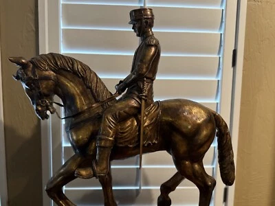 Maitland Smith Large Cast Bronze Soldier On Horse | 3 Mahogany Drawer Base - Image 1 of 4