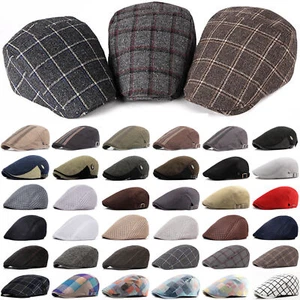 Men Tweed Check Vintage Herringbone Wool Mix Flat Cap Gatsby Baker Boy Newsboy⊹ - Picture 1 of 45