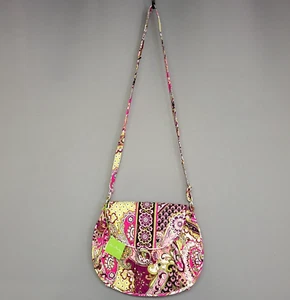 Vera Bradley Saddle Up Crossbody Bag Very Berry Paisley Fabric Floral Pink New - Picture 1 of 15