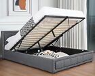 OTTOMAN STORAGE GAS LIFT UP SINGLE SMALL DOUBLE 4FT6 KING SIZE FABRIC BED FRAME