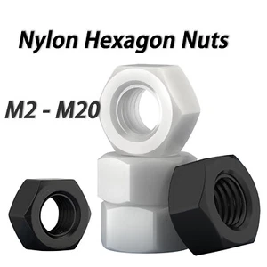 M2 M3 M4 M5 - M24 Black & White NYLON HEX HEXAGON FULL NUTS PLASTIC NUT DIN 934 - Picture 1 of 31