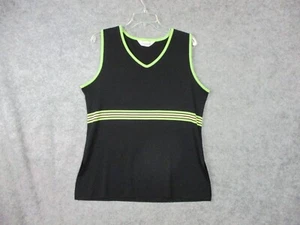 Exclusively Misook Tank Top Women's XL Black Green V Neck Knitted Acrylic Slit - Picture 1 of 13