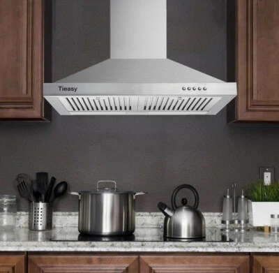 TIEASY 30" Wall Mount Range Hood Stainless Steel 450CFM Kitchen Over Stove Vent w/ LEDs