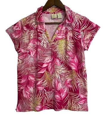 Camisa Caribbean Joe Mujer Mediana Manga Corta Estampado Hojas de Palma Algodón Rosa Foto 1 de 4
