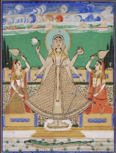 Antique Mughal Style Gouache Painting from Jaipur, India of Goddess Lakshmi  - Picture 1 of 11