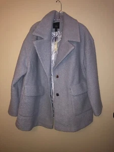 River Island Blue Two Button Fuzzy Boucle Peacoat Front Pockets Womens Size 16 - Picture 1 of 7