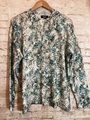 ELLA Rafaella Sweater Womens XL Dark Teal Jacquard Print Soft Pullover Crew Neck - Image 1 of 4