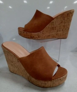 LEHOOR Cork Wedge Mules Slide Sandals Peep Toe High Wedge Women 9.5 | 9020 - Picture 1 of 7