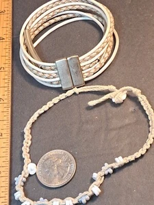 Bracelet Set Chakra +magnetic close Beige white cord 7 strand vtg Bracelet 2 pc - Picture 1 of 5