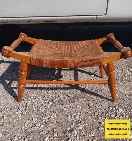 Mid Century Maple Woven Rush Footstool / Ottoman  (FS-13) Cover
