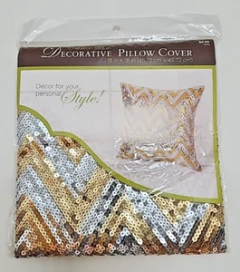 Hobby Lobby Decor Pillow Cover Gold Silver Chevron Sequins 18"x18" Old Hollywood - Picture 1 of 12