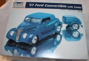 REVELL MONOGRAM  1937 FORD CONVERTABLE W/TRAILER COMPLETE OPEN BOX MODEL KIT - Picture 1 of 8