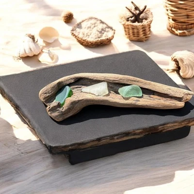 Arco de madeira flutuante e vidro marinho 20x6x6 – Decoração de prateleira náutica ou exibição costeira - Imagem 1 de 4