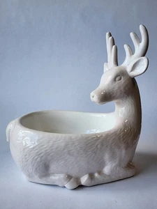 Statuina renna Donder fienile ceramica ciotola caramelle centrotavola Natale bianco 9" - Foto 1 di 7