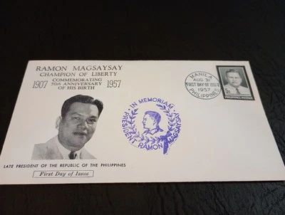 Ramon Magsaysay Champion Of Liberty FDC August 31, 1957 Manila Philippines - Image 1 of 4