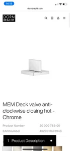 Dornbracht MEM Deck valve anti-clockwise closing hot - Chrome 200007830-00 - Picture 1 of 3