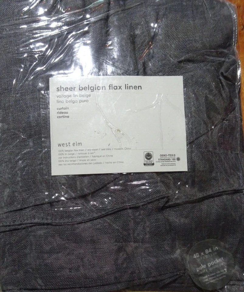 2 West Elm Belgian Sheer Flax Linen Slate drapes curtains 48 84 New refolded - Image 1 of 1