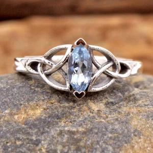 Blue Topaz Gemstone 925 sterling Silver Jewelry Solid Handmade Ring Size US 7.5 - Picture 1 of 2