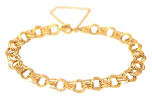 VINTAGE 14K GELBGOLD DREIFACHLINK KABEL CHARM ARMBAND 7 1/4 ZOLL 10,7 GRAMM - Bild 1 von 4