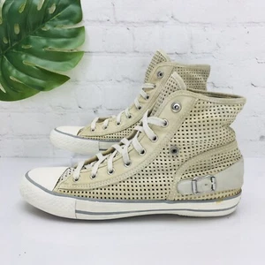 Ash Women's High-Top Sneaker Shoes Size 40 Vanessa Beige Suede Leather Lace Flat - Picture 1 of 11