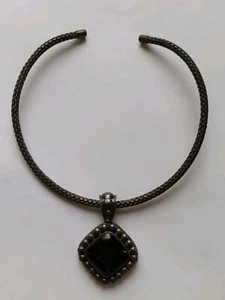 Sterling Silver 925 BA Bali Necklace With Black Onyx Large Gemstone Pendant - Picture 1 of 7