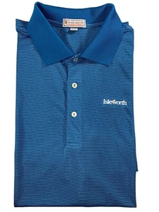 Peter Millar Summer Comfort Mens Sz Large Golf Polo Shirt Aqua & Teal Striped - Picture 1 of 9