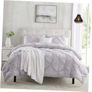 Duvet Cover Size 3 Piece Pintuck Comforter Cover King 05 - Light Gray Lavender - Picture 1 of 8