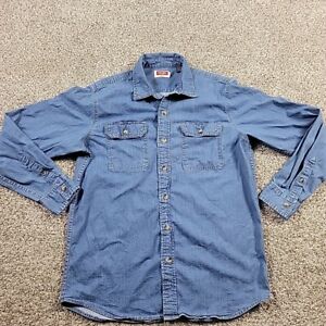 Wrangler Denim Shirt Mens Medium Blue Button Up Western Cowboy Long Sleeve 