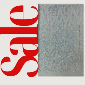 Damask Design Sequins Embroider 4 Way Stretch Mesh Fabric By Yard - Picture 1 of 5