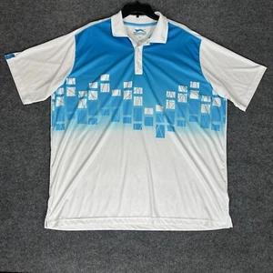 Slazenger Polo Shirt Mens 2XL Blue White Geometric Short Sleeve Casual XXL Adult - Picture 1 of 7