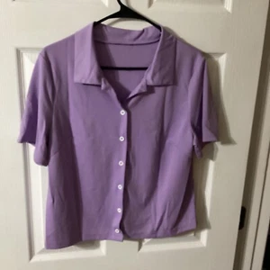 Camicia donna shein con bottoni viola cappuccio manica extra large curva 1xl aderente nuova - Foto 1 di 1