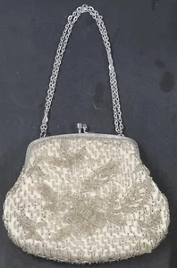 Bolso de Bellas Artes Vintage Años 50 Cartera Blanca con Cuentas Iridiscentes Hong Kong - Imagen 1 de 10