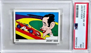 Tarjeta de caricatura 1973 Panini OK VIP #177 Jacky Ickx PSA 7 casi nueva Pop 2 F1 - Imagen 1 de 2