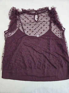 Old Navy Womens XL Plum Swiss Dot Sleeveless Sheer Ruffle Top - Picture 1 of 6