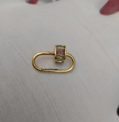 Beautiful Multi Sapphire Baguette Oval Screw 925 Sterling Silver Carabiner Lock - Image 1 of 2