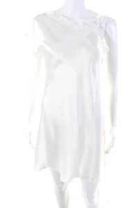 NK iMode Women's Silk One Shoulder Slit Lace Trim Slip Dress Ivory Size M - Picture 1 of 3