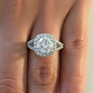 Fancy 2Ct Round Cut Cubic Zirconia Halo Engagement Ring 14k White Gold Plated - Picture 1 of 5