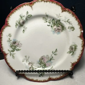 Vintage Haviland Limoge France 7,5" Teller rosa Rosen Gold/roter Rand Landhaus ansehen - Bild 1 von 4