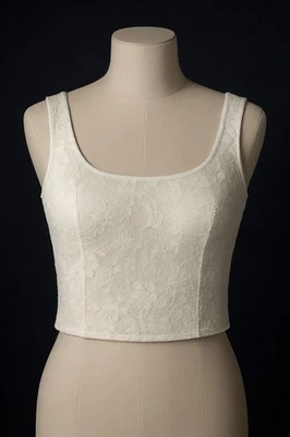 Arula Women’s 1X Gardenia Lace Crop Faux Corset Top Cream Scoop Neck Boho Floral - Image 1 of 4