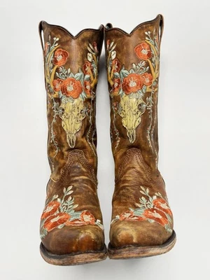 Corral Boots Ladies Juliet Tan Deer Skull Floral Embroidered 6.5 M Snip Toe 3652 - Image 1 of 4