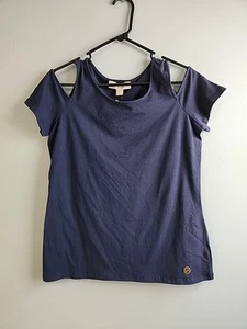 NWT MICHAEL KORS COLD SHOULDER SHORT SLEEVE TOP True Navy SIZE M MSRP $59.50 - Picture 1 of 7