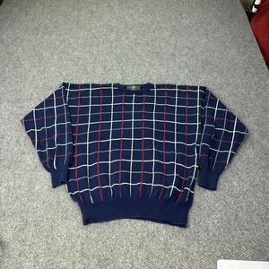 Orvis Pullover Herren XL blau Fensterscheibe Karo Baumwolle Strick Rundhals Pulli - Bild 1 von 6