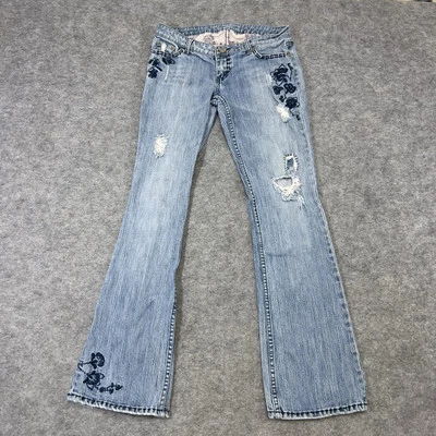 American Eagle Jeans Womens 4 Blue Stretch Skinny Flare Embroidered Flowers - Image 1 of 4