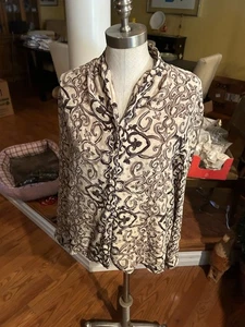 Jacqueline Ferrar 100% Silk Blouse Sz 16 Print Button Up LS Top - Picture 1 of 9