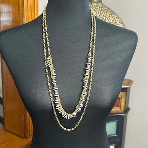 Talbots Halskette Schmuck Statement 33" verstellbar goldfarben Kette blau weiß - Bild 1 von 9