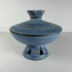 Vintage Royal Haeger Blue UFO Footed Compote Candy Dish Atomic MCM Spaceship 7” - Picture 1 of 8