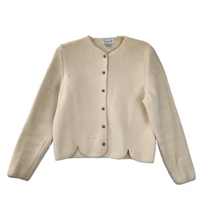 Vintage Dean Strickjacke Pullover Gr. L elfenbein Wolle klassisch gewellter Saum * MÄNGEL - Bild 1 von 18