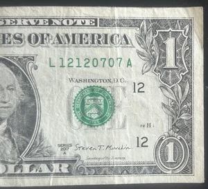 (DOUBLE REPEATER!)$1 Double Repeater Fancy Serial Number L12120707A Series 2017A - Picture 1 of 3