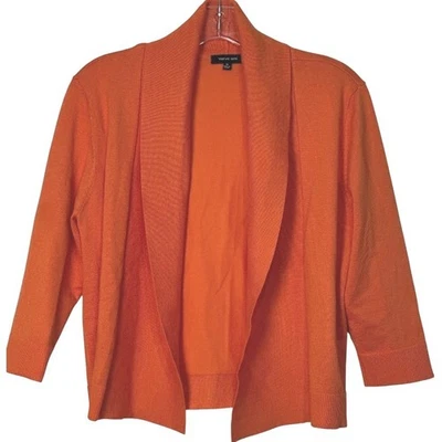 Verve ami Cardigan Orange 3/4 Sleeve Open Front Knit Layering Sweater M - Image 1 of 4